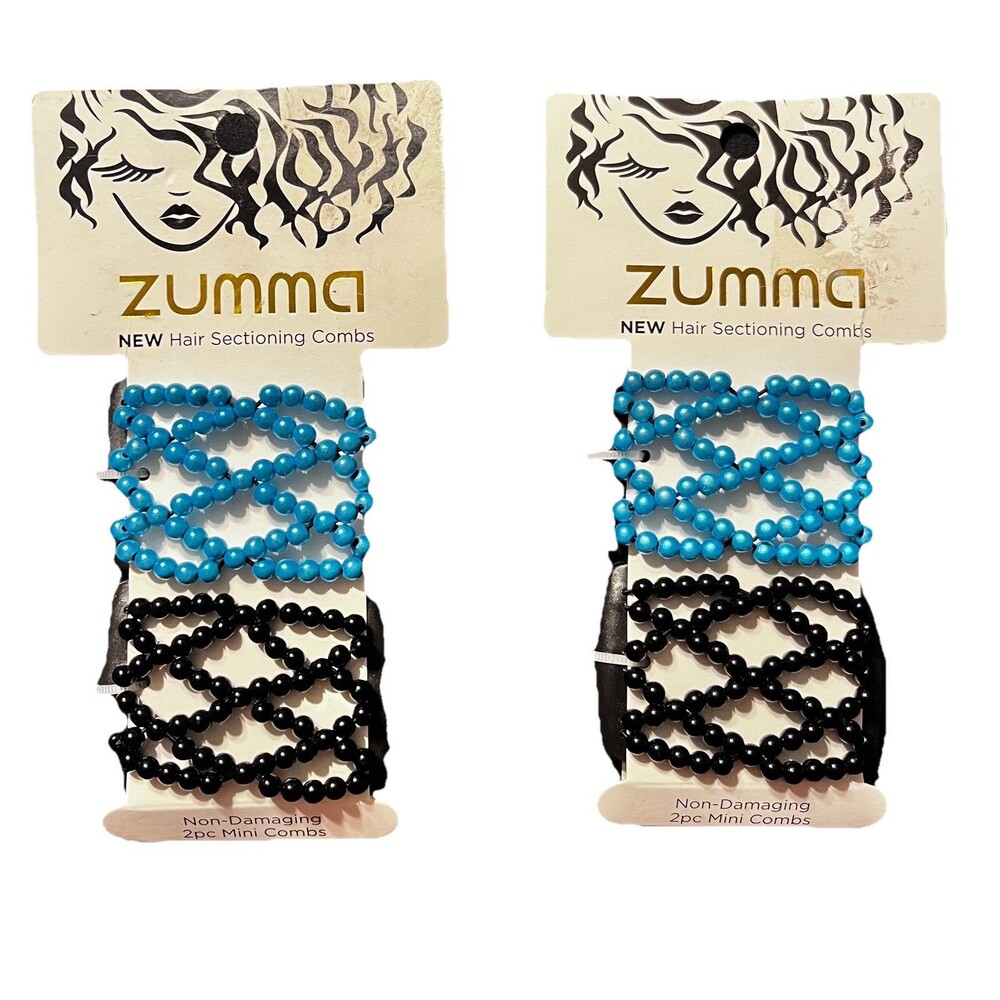 Zumma Mini Hair Sectioning Combs Lot of 2  with Elastic Beaded Connectors